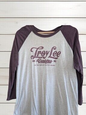 Troy Lee Designs Raglan Shirt Purple Gray 3/4 Sleeve Moto MTB Graphic T Size XL